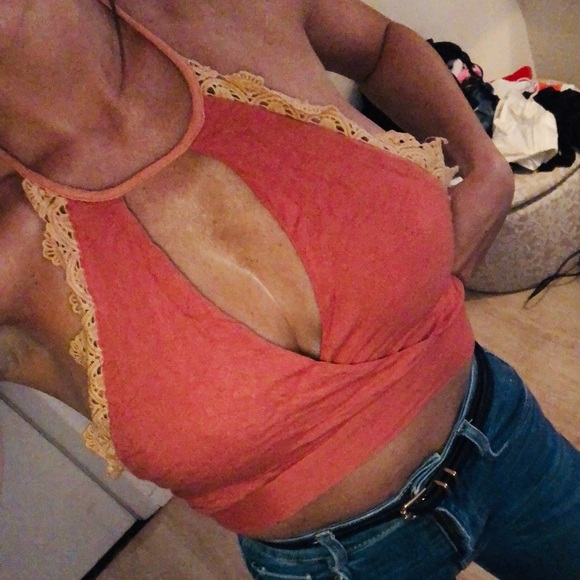 Cotton Candy Tops - Coral Halter Cut Out Crop Top